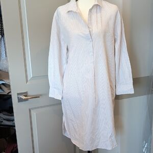 Light Blue & White Striped Long Sleeve Shirt Dress